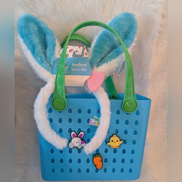 Kids Easter Basket With CHARMS & Bunny Ears Perfect Egg Hunt Set 🐰 - Picture 2 of 2